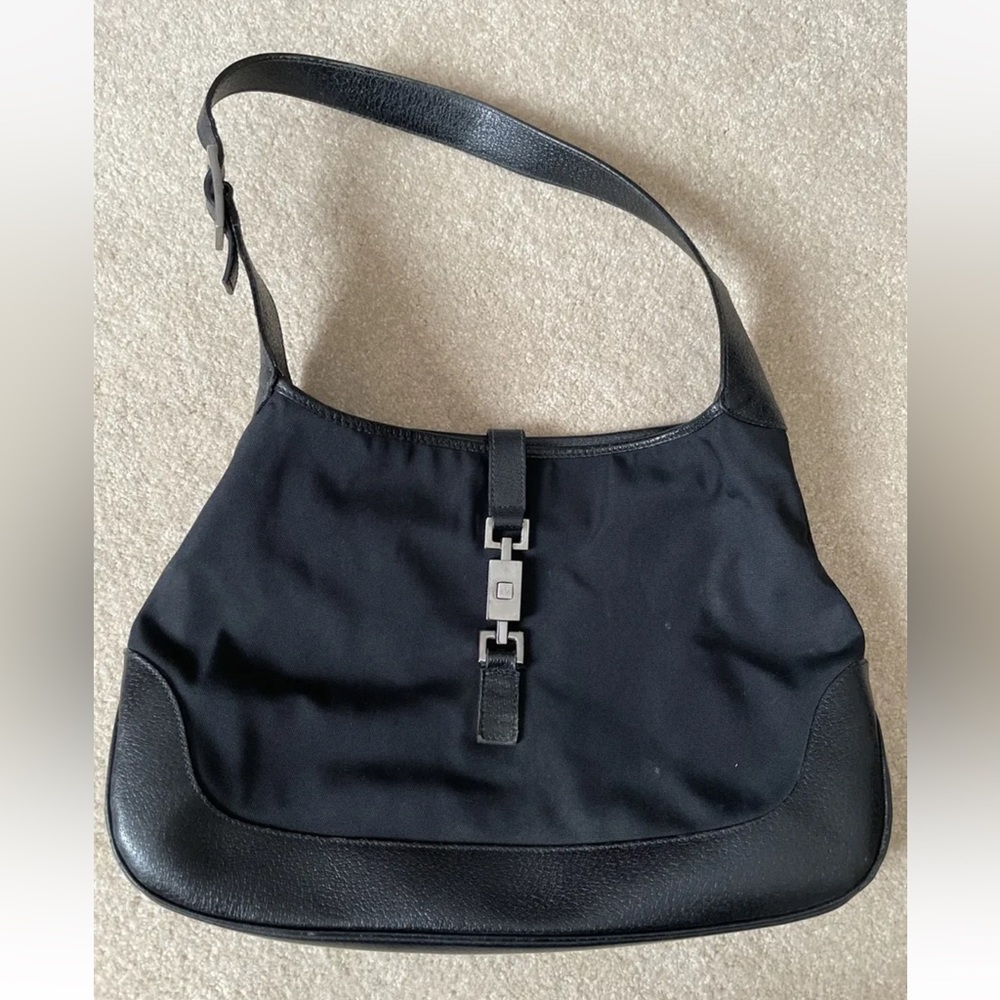 Gucci Vintage Black Canvas Shoulder Bag Leather Black 001 3346 3444 Women Used